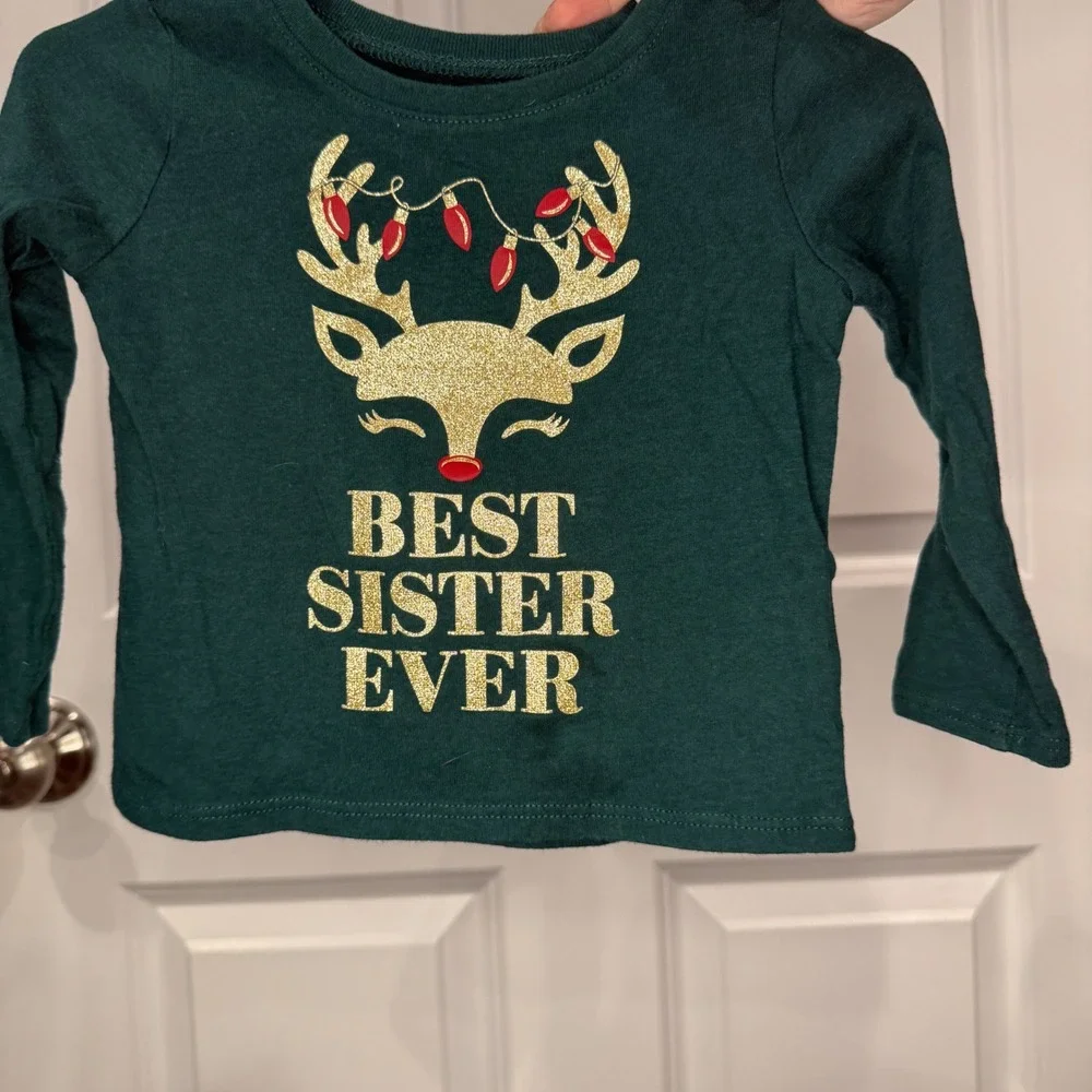 The Childrens Place Girls Reindeer Best‎ Sister Ever Christmas Shirt Size 12-18M
